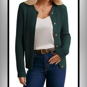Grace Karin Dark Green Ribbed Button Cardigan with Gold Buttons